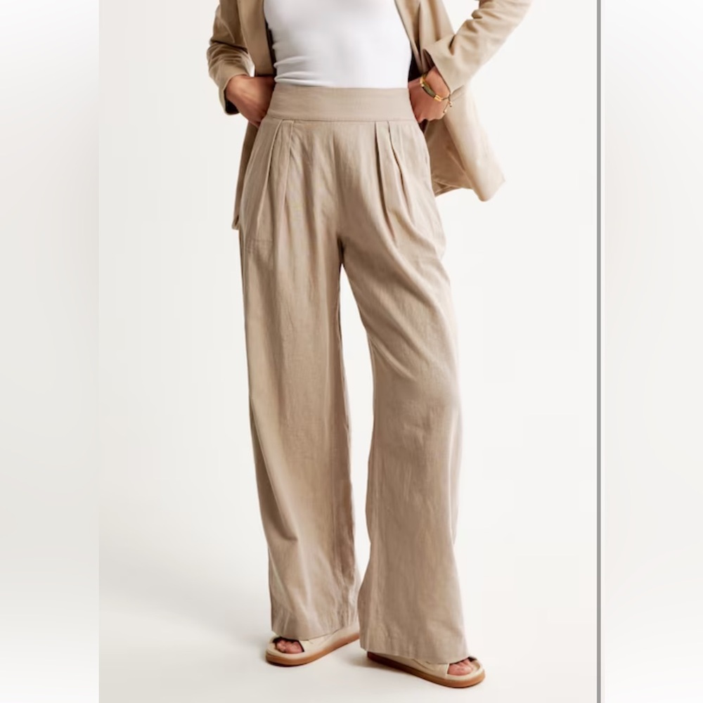 Abercrombie wide leg tan linen pants